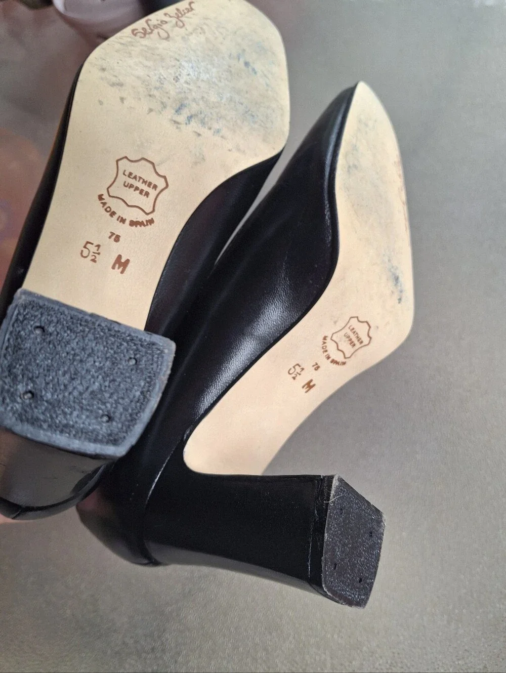 SERGIO ZELCER BLACK SPANISH LEATHER WOMENS Sz 5 1/2 HEELS Made In SPAIN